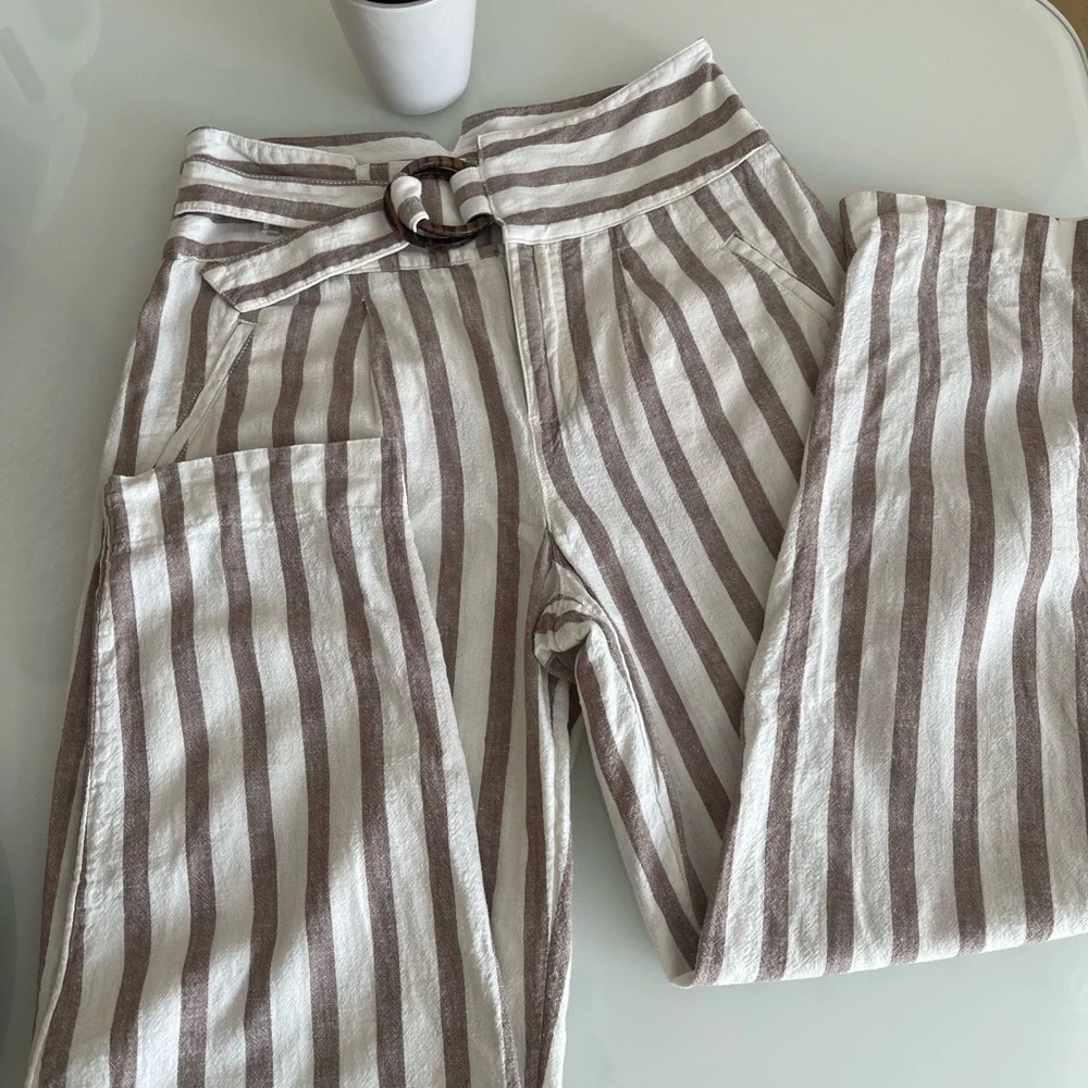 Anthropologie Beige and White Striped Pants - Picture 3 of 13